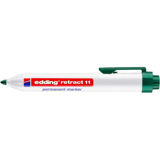 Edding Retract 11 Rotulador Permanente Retractil - Punta Redonda - Trazo entre 1.5 y 3mm - Recargable - Secado Rapido - Color Verde