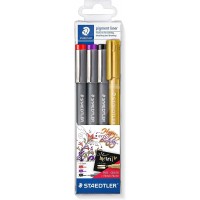 Staedtler Pigment Liner 308 Pack de 4 Rotuladores Calibrados - Trazo 0.5mm - Secado Rapido - Colores Surtidos