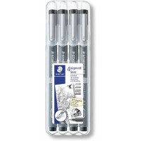 Staedtler Pigment Liner 308 Pack de 4 Rotuladores de Punta Fina - Punta Larga - Secado Rapido - Color Negro