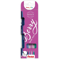 Pentel Brush Sing Pen Berry Pack de 4 Rotuladores con Punta de Pincel - Lineas Finas o Gruesas dependiendo de la Presion - Fabricados con 81% de Plasticos Recicldos - Colores Azul Marino