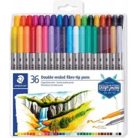 Staedtler 3200 Pack de 36 Rotuladores de Doble Punta - Resistente a la Presion - Colores Surtidos