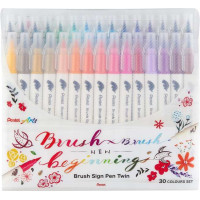 Pentel Brush Sing Pen Twin Pack de 30 Rotuladores con Doble Punta de Pincel Flexible - Punta Ancha 1-4mm