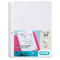 Elba Pack de 10 Fundas Multitaladro PP 70 Micras - Tamaño A4 - Acabado Cristal - Transparente