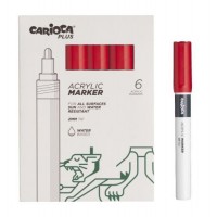 Carioca Plus Pack de 6 Marcadores Acrilicos - Punta 2mm - Color Rojo