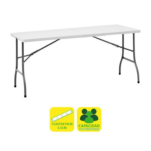 Sungarden Mesa de Resina Plegable 152x70x74cm 3.5cm - Color Blanco