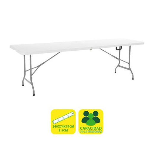 Sungarden Mesa de Resina Plegable 240x74x74cm 3.5cm - Color Blanco