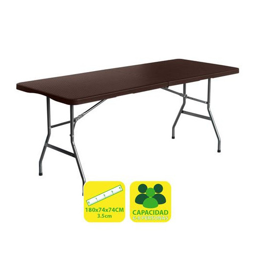 Sungarden Mesa de Resina Plegable Efecto Ratan 180x74x74cm 3.5cm - Color Marron