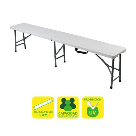 Sungarden Banco de Resina Plegable 180x29x43cm 3.5cm - Color Blanco