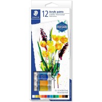 Staedtler 8500 Pack de 12 Tubos de Pintura Acrilica - Facil de Mezclar - Para Amplia Variedad de Superficies - Colores Surtidos