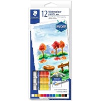 Staedtler Pack de 12 Tubos de Acuarela 12ml - Colores Brillantes  - Usar en Papel Acuarela o Cartulina - Colores Surtidos