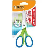 Bic Comfort Tijera Escolar de Acero Inoxidable 13cm - Mango Suave - Apta Para Zurdos - Colores Surtidos Aleatorio