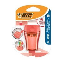 Bic Ellipse Sacapuntas de Plastico - 2 Orificios- Deposito Grande para los Restos - Color Verde