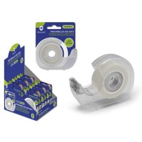 Bismark Cinta Adhesiva Invisible 19mmx33m con Portarrollos - Cuerpo de Plastico - Ideal para Uso Escolar - Transparente