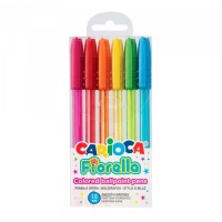 Carioca Fiorella Pack de 6 Boligrafos de Colores Tinta Gel - Punta de Bola 1mm - Cuerpo Transparente Fluo - Colores Surtidos