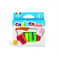 Carioca Minilight Pack de 4 Subrayadores - Punta Biselada de 5mm - Brillantes y Lavables - Tinta a Base de Agua - Color Varios