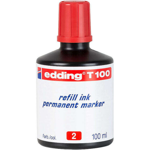 Edding T100 Bote de Recarga para Rotulador Permanente - Capacidad 100ml - Color Rojo