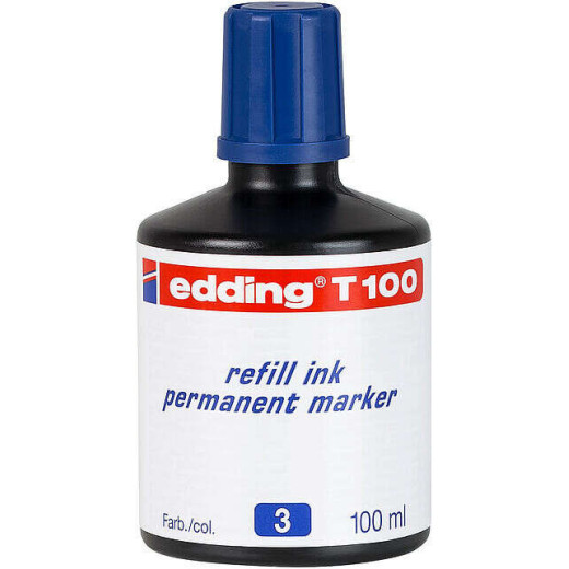 Edding T100 Bote de Recarga para Rotulador Permanente - Capacidad 100ml - Color Azul