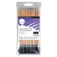 Daler Rowney Simply Pack de 12 Lapices de Grafito Redondos - Facil de Afilar - Para Estudiantes y Uso Personal - Minas Surtidas