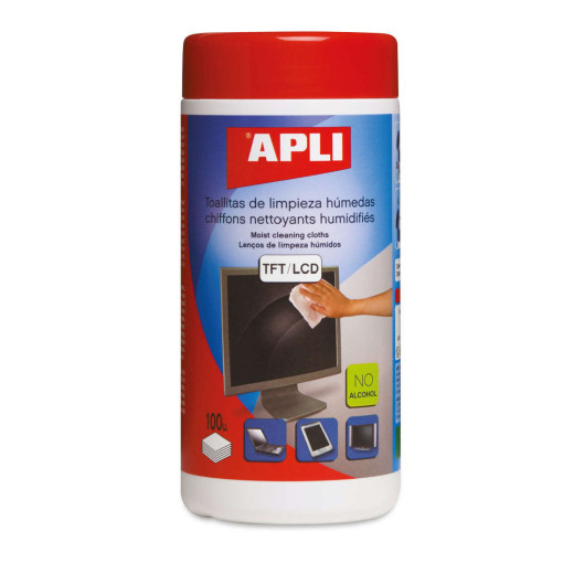 Apli Toallitas Humedas Anti-Estaticas - 100 Unidades - Limpieza y Mejora Del Rendimiento de Equipos Electronicos - Ideal para Pantallas TFT y LCD