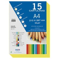 Dohe Paquete de 15 Hojas de Cartulinas A4 - 210x297mm - Gramaje de 180 G/M² - Colores Surtidos