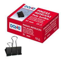 Dohe 12 Pinzas Metalicas Sujetapapeles de Pala Abatible - 50mm - Acero de Gran Resistencia - Color Negro