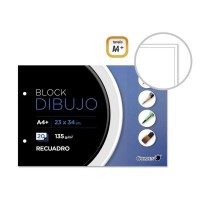 Golden Bloc de Dibujo A4+ 20 Hojas con Recuadro Interior - Papel de 135gr - Encolado con 2 Taladros