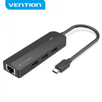 Vention HUB 5 en 1 USB-C a 3xUSB2.0/RJ45/Micro B Powered - 0.15m - Color Negro