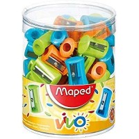 Maped Vivo Sacapuntas de Plastico con 1 Orificio - Cuchilla de Acero Afilada y Resistente - Colores Surtidos