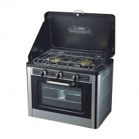 Muvip Cocina de Camping de Acero Inoxidable 2 Fuegos y Horno - Cocina Esmaltada Antiadherente - Color Plateado