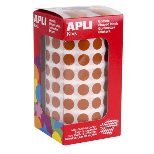 Apli Gomets Redondos Marron Ø 10.5mm - 59 Hojas Pretroqueladas - 5192 Gomets por Rollo - Ideal para Escuelas y Talleres Infantiles - Adhesivo Permanente Base Agua - Normas EN-71 y FSC