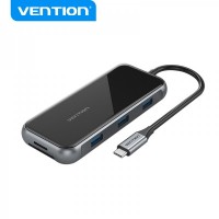 Vention Docking Station 9 en 1 USB-C a HDMI 4K/USB3.0x3/RJ45/SD/TF/TRRS 3.5mm/PD - 0.15m - Color Gris Espejo