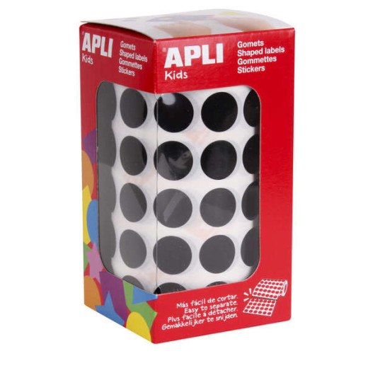 Apli Gomets Redondos Ø 15mm - 59 Hojas Pretroqueladas - 2832 Gomets por Rollo - Adhesivo Base Agua - Normas EN-71 y Cadena de Custodia FSC - Ideal para Escuelas y Talleres Infantiles