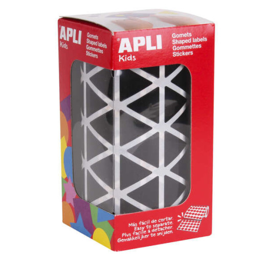 Apli Gomets Triangulares Negros - Tamaño 20 x 20 x 20mm - Adhesivo Permanente - 2832 Gomets por Rollo - Ideal para Escuelas y Talleres Infantiles