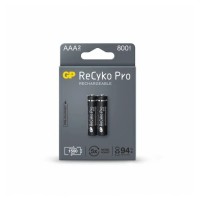 GP ReCyko Pro Pack de 2 Pilas Recargables 800mAh AAA 1.2V - Precargadas - Ciclo de Vida: Hasta 1.500 Veces