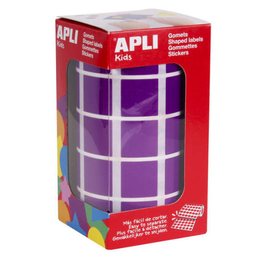 Apli Gomets Cuadrados Lila - 20 x 20mm - 59 Hojas Pretroqueladas - 1770 Gomets por Rollo - Ideal para Escuelas y Talleres Infantiles - Normas EN-71 y FSC - Adhesivo Base Agua - Materiales 100% Reciclables