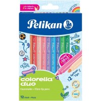 Pelikan Caja de 12 Rotuladores Escolares Colorella Duo C407 10+2 Colores - Doble Punta Fina 1mm y Gruesa 2mm - Lavables