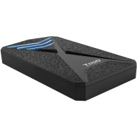 Tooq Carcasa Externa Gaming HDD/SDD 2.5" hasta 9.5mm SATA USB 3.0/3.1 Gen 1 - Iluminacion LED Azul - Sin Tornillos - Color Negro