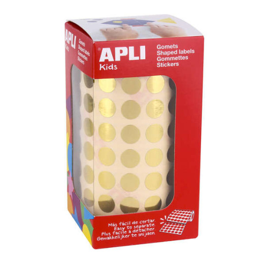 Apli Gomets Redondos de Ø 10.5mm en Oro Metalizado - 59 Hojas Pretroqueladas - 5192 Gomets por Rollo - Ideal para Actividades Infantiles - Cumple con Normas de Calidad y Seguridad