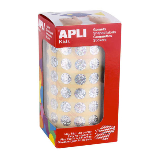 Apli Gomets Redondos Holograficos - Tamaño Ø 10.5mm - Adhesivo Permanente - 5192 Gomets por Rollo - Ideal para Desarrollar Habilidades Infantiles