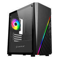 Unykach Mini Glayze Caja Micro-ATX - Iluminacion ARGB - Lateral Cristal Templado - USB-A 2.0/3.0 y Audio - 1 Ventilador 120mm RGB Instalado - Color Negro