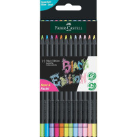 Faber-Castell Black Edition Pack de 12 Lapices de Colores Neon+Pastel - Mina Supersuave - Madera Negra - Ideales para Dibujo sobre Papel Claro