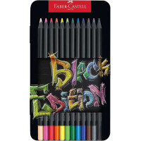 Faber-Castell Black Edition Caja Metalica de 12 Lapices de Colores - Mina Supersuave - Madera Negra - Ideales para Dibujo sobre Papel Claro