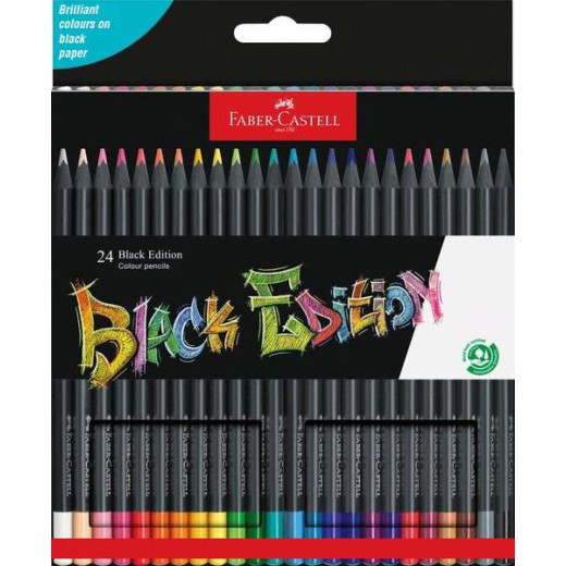 Faber-Castell Black Edition Pack de 24 Lapices de Colores - Mina Supersuave - Madera Negra - Ideales para Dibujo sobre Papel Claro