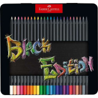 Faber-Castell Black Edition Caja Metalica de 24 Lapices de Colores - Mina Supersuave - Madera Negra - Ideales para Dibujo sobre Papel Claro