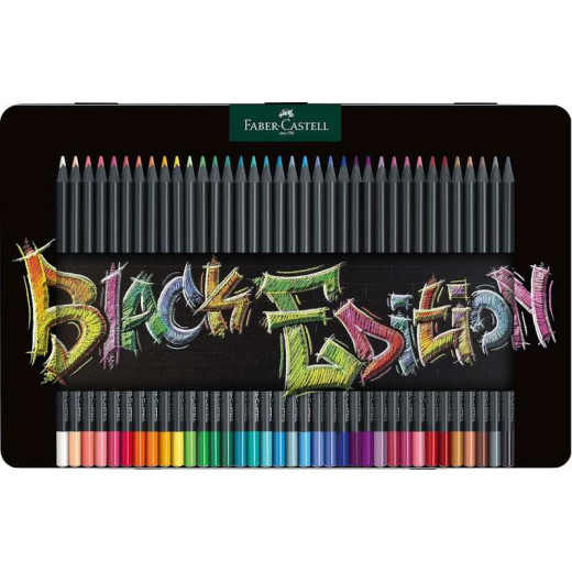 Faber-Castell Black Edition Caja Metalica de 36 Lapices de Colores - Mina Supersuave - Madera Negra - Ideales para Dibujo sobre Papel Claro