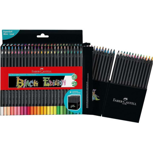 Faber-Castell Black Edition Pack de 50 Lapices de Colores - Mina Supersuave - Madera Negra - Ideales para Dibujo sobre Papel Claro