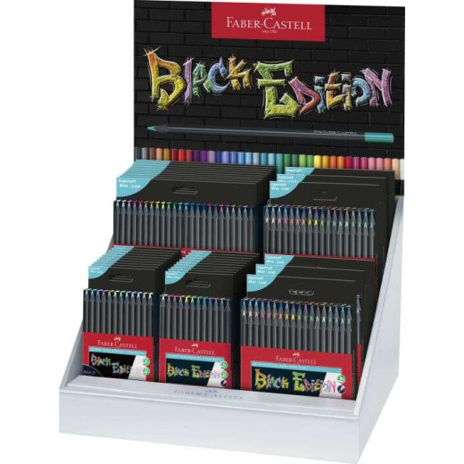 Faber-Castell Black Edition Expositor con 36 Estuches Surtidos de Lapices de Colores - Mina Supersuave - Madera Negra - Ideales para Dibujo sobre Papel Claro