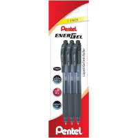 Pentel EnerGel X Pack de 3 Boligrafos de Bola Retractiles Tinta Gel - Punta 0.7mm - Trazo 0.35mm - Recargable - Grip de Agarre - 50% de Materiales Reciclados - Color Negro