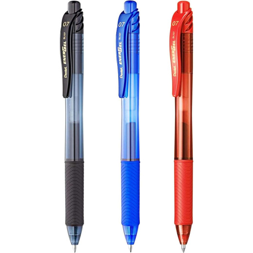 Pentel EnerGel X Pack de 3 Boligrafos de Bola Retractiles Tinta Gel - Punta 0.7mm - Trazo 0.35mm - Recargable - Grip de Agarre - 50% de Materiales Reciclados - Color Negro