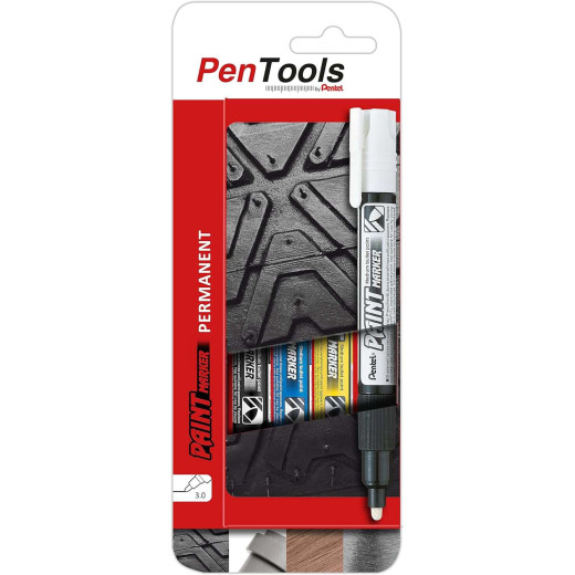 Pentel PenTools Pack de 4 Rotuladores Permanentes Paint Marker - Punta Conica 4.6mm - Trazo 3mm - Impermeable